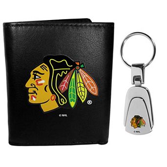 NHL Chicago Blackhawks Tri-Fold Wallet and Steel Key Chain Set