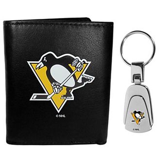 NHL Pittsburgh Penguins Tri-Fold Wallet and Steel Key Chain Set