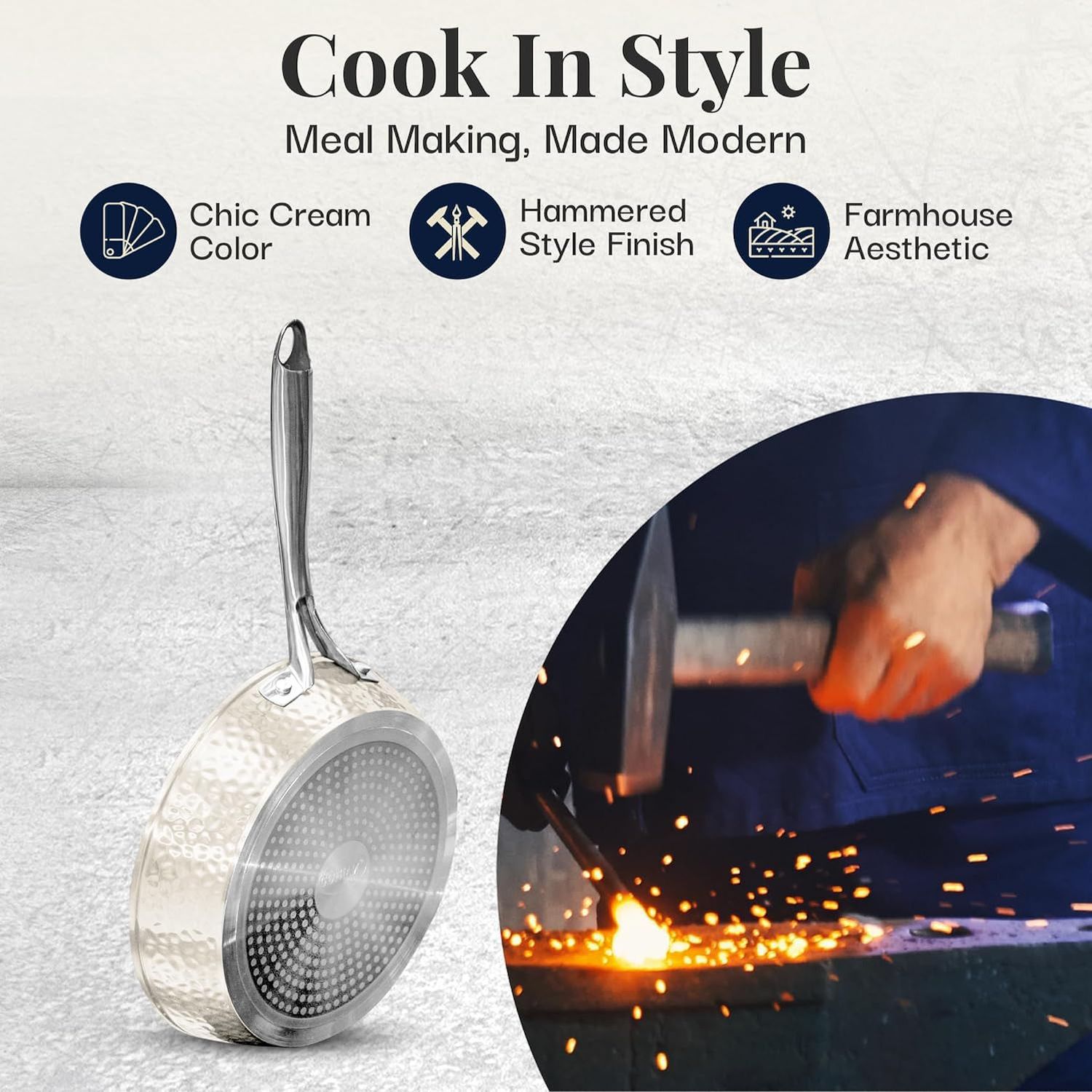 KITCHEN ACADEMY 15-Piece Hammered Granite Cookware Set – Nonstick, Induction Ready, Black