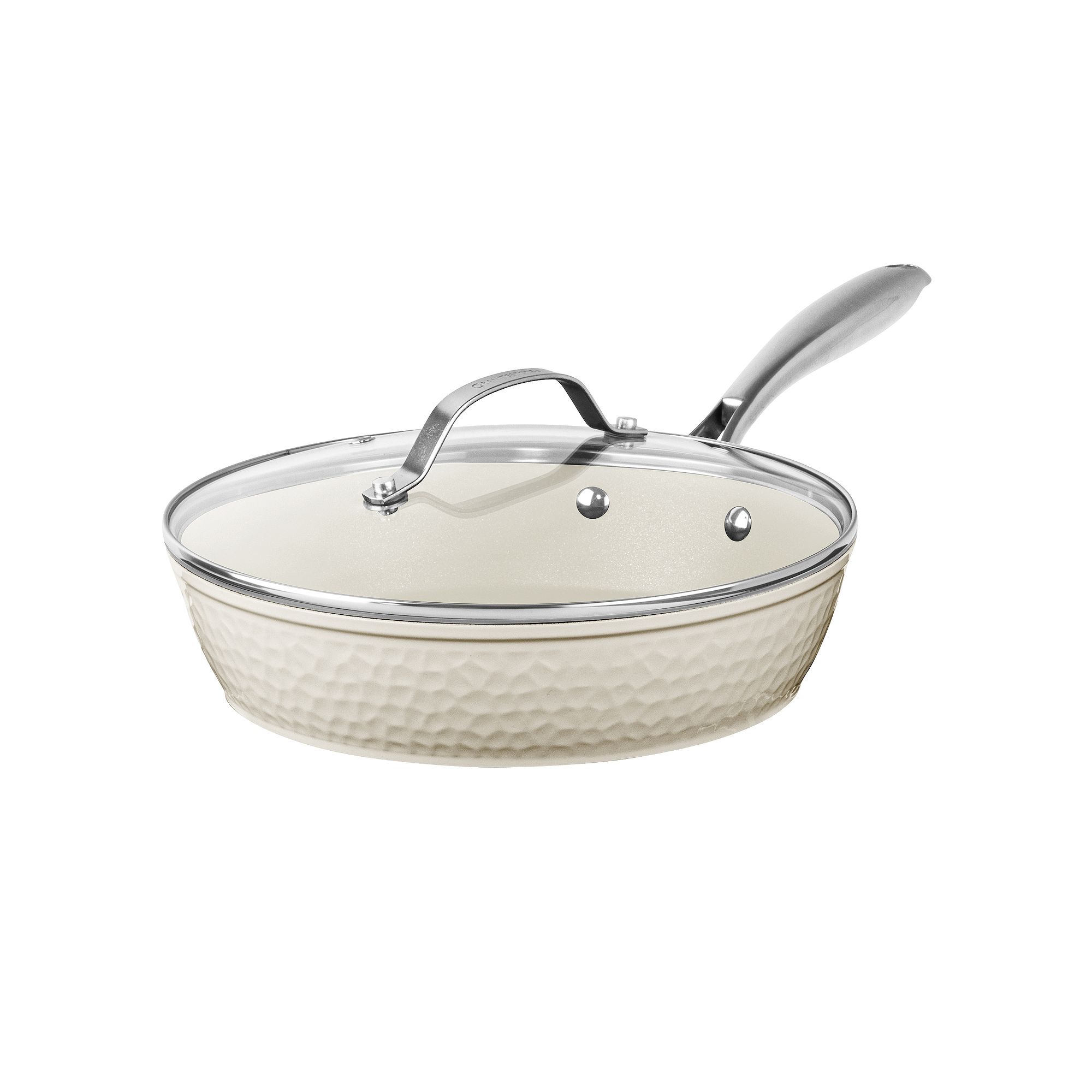 Gotham Steel Hammered 10 inch Cream Ceramic Nonstick Frying Pan with Lid, I