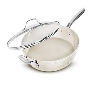 Gotham Steel Hammered 14 inch Cream Ceramic Nonstick XL Frying Pan with Lid