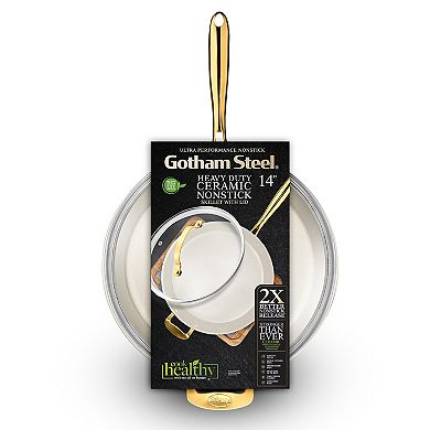 Gotham Steel Natural Collection 14 inch Ultra Performance Ceramic Nonstick Frying Pan with Lid