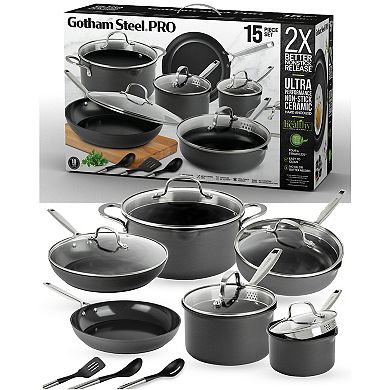 Gotham Steel Professional Hard Anodized 15-pc. Ceramic Nonstick Cookware Set with Utensils