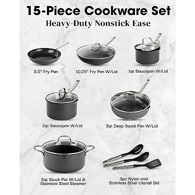 Gotham Steel Professional Hard Anodized 15-pc. Ceramic Nonstick Cookware Set with Utensils