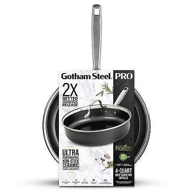 Gotham Steel Professional Hard Anodized 4 qt. Ultra Ceramic Deep Sauté Pan with Lid