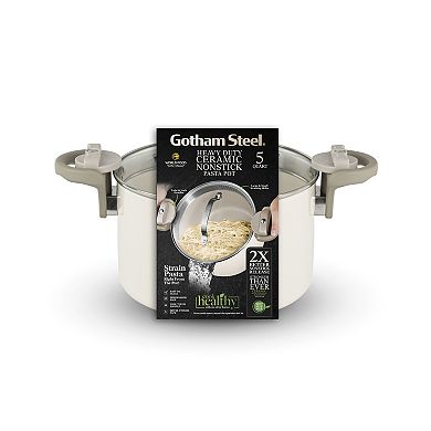 Gotham Steel Natural Collection 5-qt. Ceramic Nonstick Pasta Pot with Twist N' Lock Handles