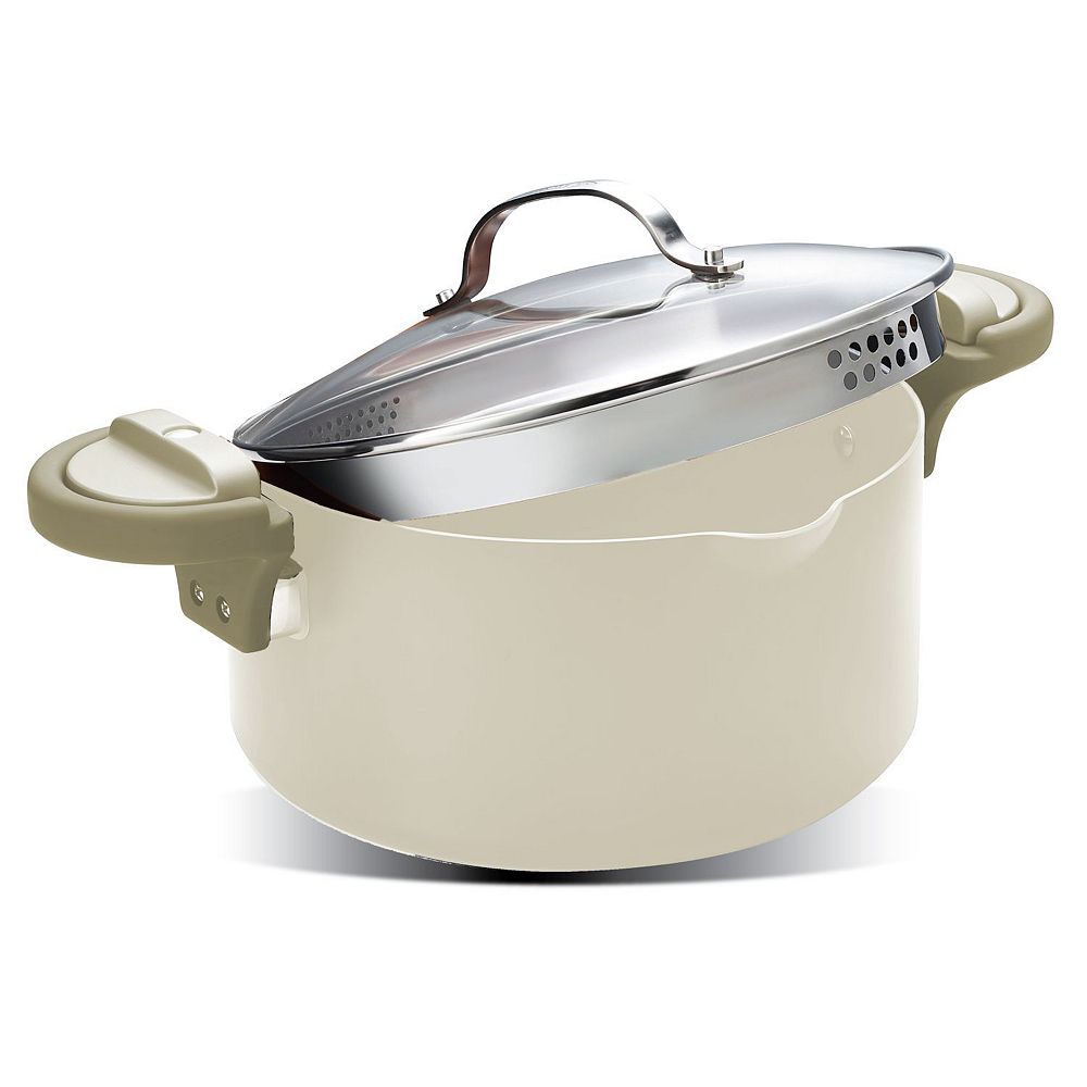 Gotham Steel Natural Collection 5-qt. Ceramic Nonstick Pasta Pot with Twist N' Lock Handles - Cream