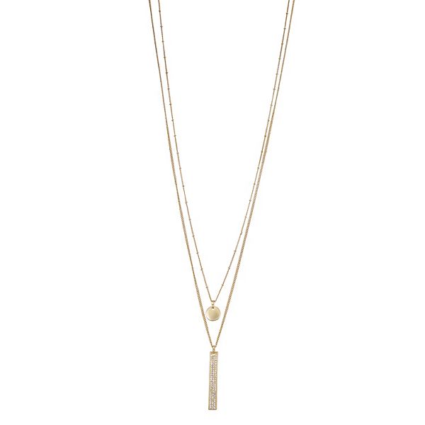 Nine West Gold Tone Crystal Medallion & Bar DoubleStrand Pendant Necklace