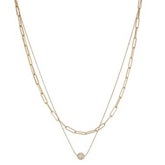 Nine West Gold Tone Crystal Chain & Ball Charm Double-Strand Necklace