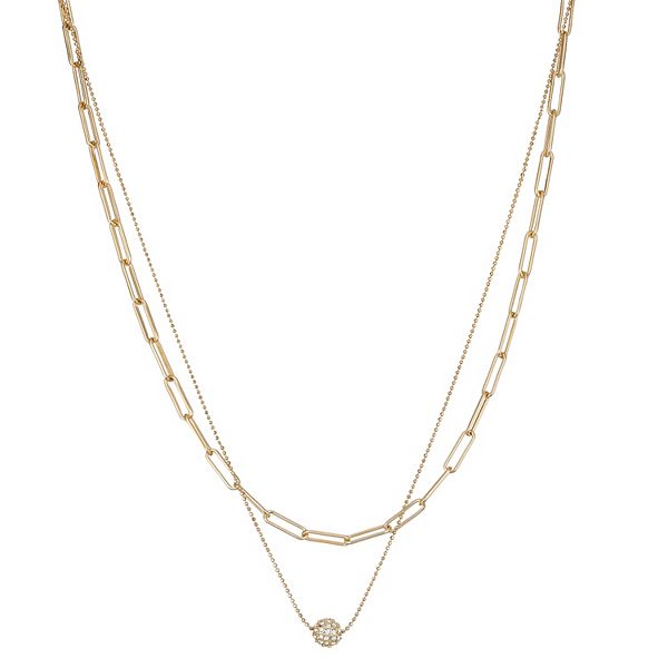 Nine West Gold Tone Crystal Chain & Ball Charm Double-Strand Necklace - Clear
