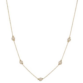 Nine West Gold Tone Crystal Pave Ball Station Necklace