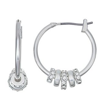 Nine West Silver Tone Crystal Charms Hoop Earrings