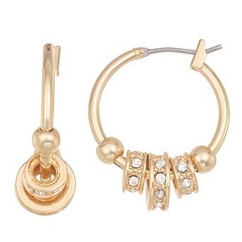 Nine West Silver Tone Crystal Charms Hoop Earrings