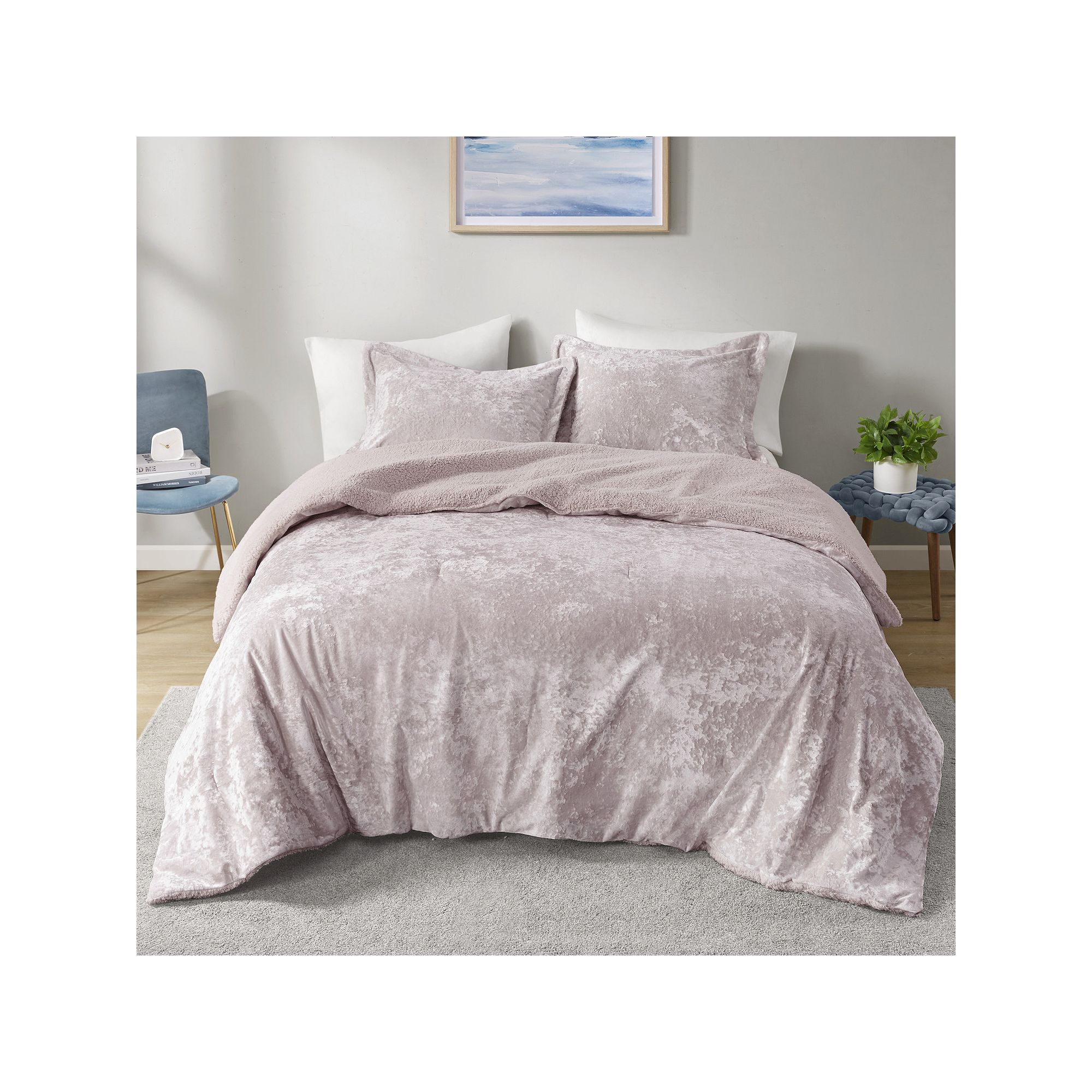 Intelligent Design Gemma Crushed Velvet Sherpa Reversible Comforter Set, Pu