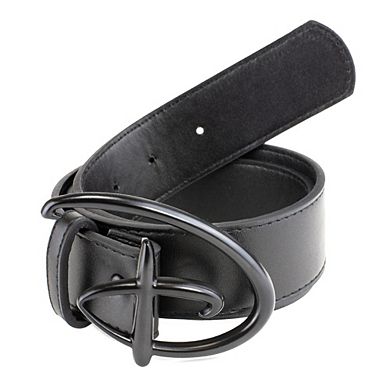 Disney Belt, Signature D Logo Black Matte Cast Buckle Black, Vegan Leather Belt