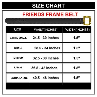 Friends Belt, Monicas Peephole Frame Gold Cast Buckle Black, Vegan Leather Belt