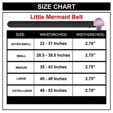 Disney Belt, The Little Mermaid Ariel Seashell with Gems Cast Buckle Black, Vegan Leather Belt