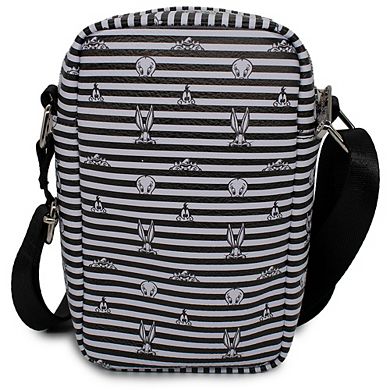 Looney Tunes Bag, Cross Body, with Looney Tunes Character Eyes Stripe, White Black, Vegan Leather