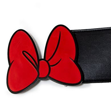 Disney Belt, Minnie Mouse Red Bow Buckle, Black Vegan Leather Belt