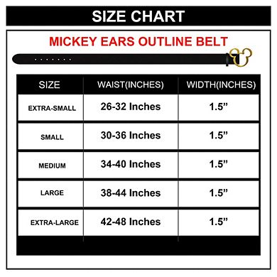 Disney Belt, Mickey Ears Gold Cast Buckle, Black Vegan Leather Belt