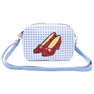 Wizard of Oz Bag, Cross Body, The Wizard of Oz Dorothy Sequined Ruby Slippers with Toto Pose, Blue, Vegan Leather