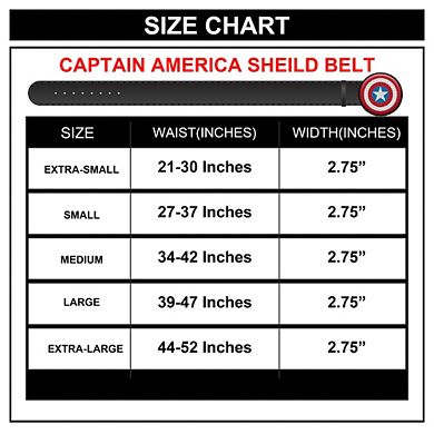 Marvel Comics Belt, Captain America Shield with Crystal Rhinestones, Black Vegan Leather Belt