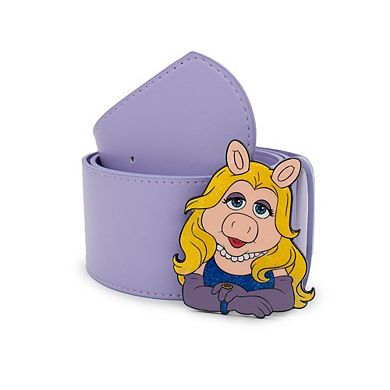 Disney The Muppets Belt, Miss Piggy Pose Glitter Enamel Cast Buckle Lavender, Vegan Leather Belt