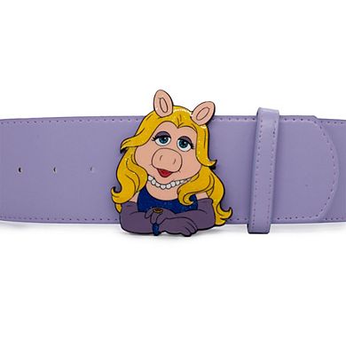 Disney The Muppets Belt, Miss Piggy Pose Glitter Enamel Cast Buckle Lavender, Vegan Leather Belt