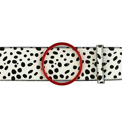 Disney Belt, Cruella De Vil Red Cast Buckle, Dalmatian Spots White Black Vegan Leather Belt