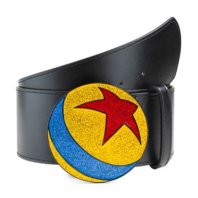 Disney Pixar Belt, Luxo Ball Glitter Enamel Cast Buckle Black, Vegan Leather Belt