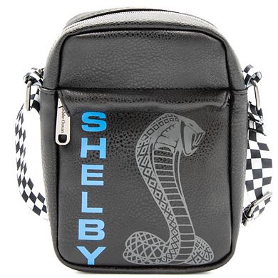 Carroll Shelby Bag, Cross Body, Carroll Shelby Text and Super Cobra Snake, Black, Vegan Leather