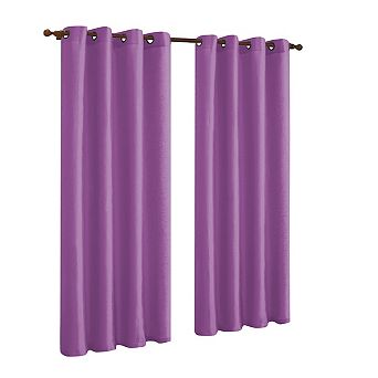 J&V TEXTILES Solid Grommet Faux Silk Window Curtain Drapes Treatment in 84" Length- Set of 2