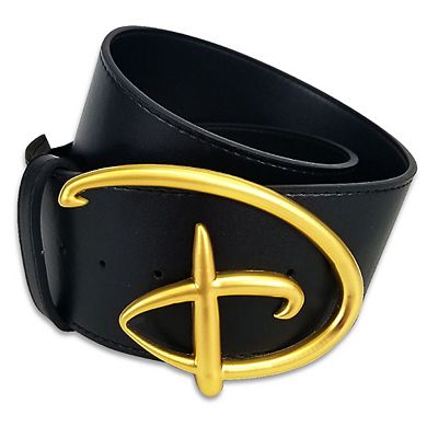 Disney Belt, Signature D Logo Gold Cast Buckle Black, Vegan Leather Belt