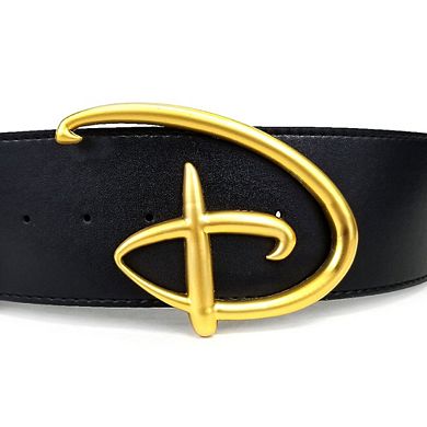Disney Belt, Signature D Logo Gold Cast Buckle Black, Vegan Leather Belt