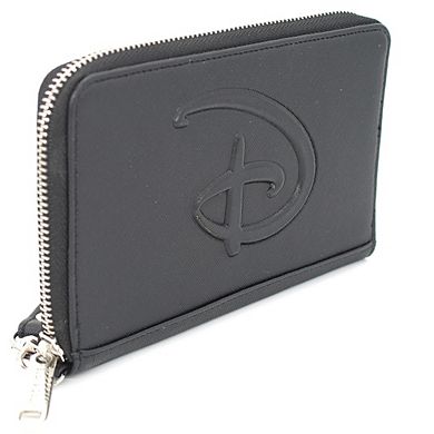 Disney Wallet, Rectangle Zip Around, Disney Signature D Logo Embossed, Black Vegan Leather
