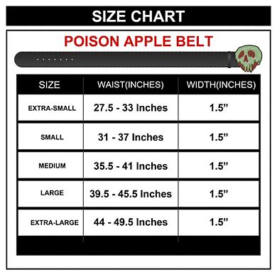 Disney Belt, Snow White Poison Apple Crystal Rhinestone Buckle, Black Vegan Leather Belt