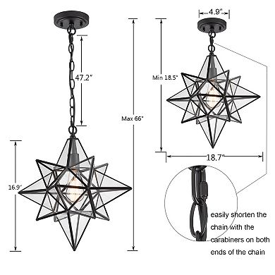 Moravian Star Light Black Pendant Lights Clear Glass Light 19 Inches