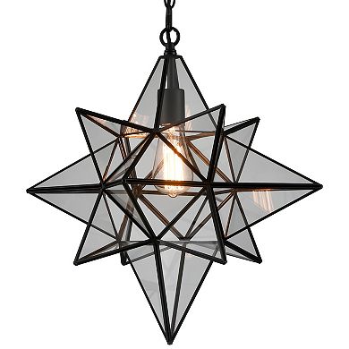 Moravian Star Light Black Pendant Lights Clear Glass Light 19 Inches