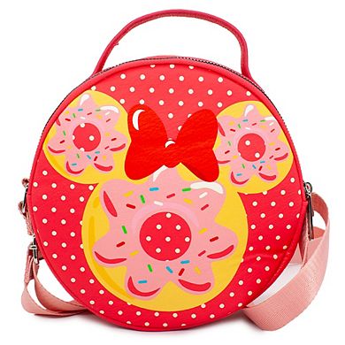 Disney Bag, Cross Body, Round, Minnie Mouse Bow and Ears Donut Dessert with Polka Dot, Red, Vegan Leather