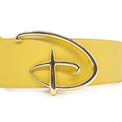 Disney Belt, Disney Signature D Logo Gold Buckle, Yellow, Vegan Leather Belt