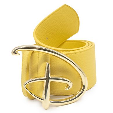 Disney Belt, Disney Signature D Logo Gold Buckle, Yellow, Vegan Leather Belt