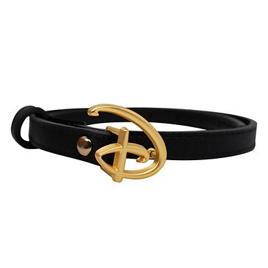 Disney Belt, Signature D Logo Gold Cast Buckle Black, Vegan Leather Belt