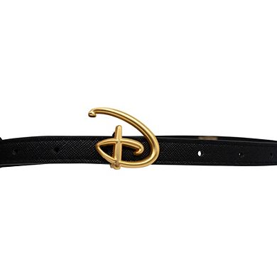 Disney Belt, Signature D Logo Gold Cast Buckle Black, Vegan Leather Belt