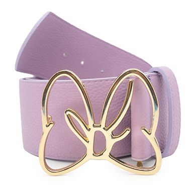 Disney Belt, Minnie Mouse Gold Bow Buckle, Lilac, Vegan Leather Belt