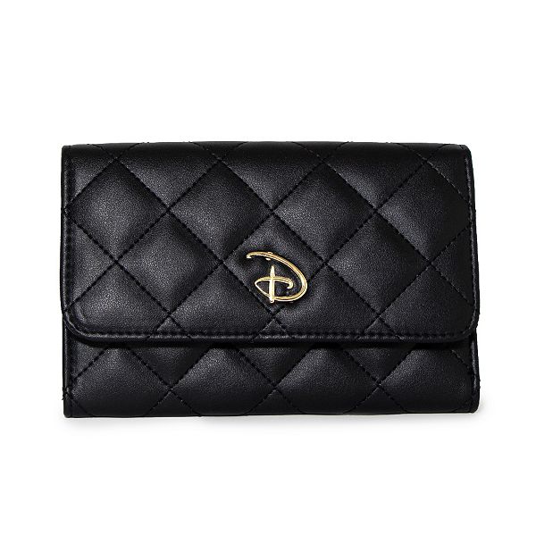 Disney Wallet, Foldover, Disney Signature D Logo Gold, Quilted Black ...