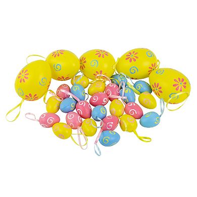 Set of 29 Blue and Yellow Painted Floral Spring Easter Egg Ornaments 3.25"