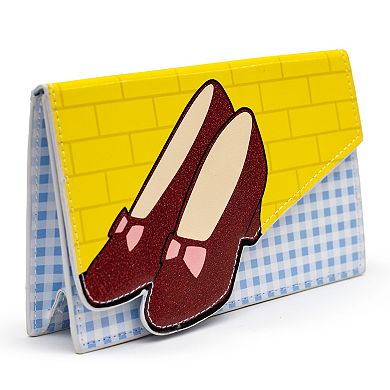 Wizard of Oz Wallet, Fold Over, Dorothys Ruby Slippers with Bricks and Checkers, Vegan Leather