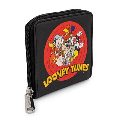 Looney Tunes Wallet, Square Zip Around, 10 Character Bullseye Logo, Black, Vegan Leather