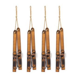 Set of 4 Brown and Black Hanging Ski Ornament 9.50"