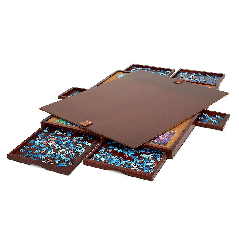 Jumbl 1000 Piece Puzzle Board Rack w/Mat, 23 x 31 Wooden Jigsaw Puzzle Table, Brown